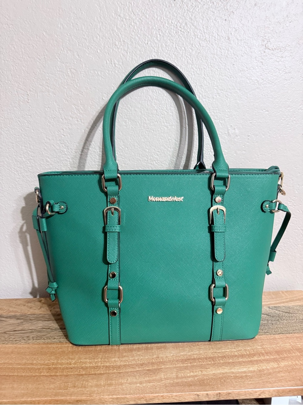 Montana West Teal Green Structured Tote with Gold Hardware